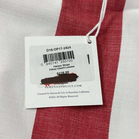 NEW Serena & Lily Perennials Harbor Stripe Pillow Cover (24” SQ)-Lobster Red - Picture 2 of 2